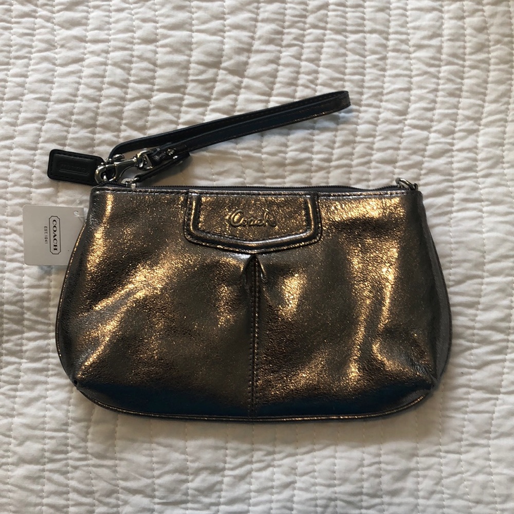 Coach silver metallic clutch/wristlet